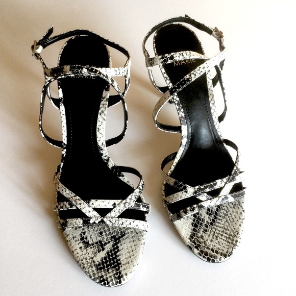 Alex Marie Black and White Snake Print Strap Heels. Size 10 - Picture 1 of 9